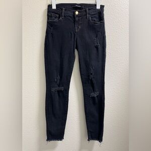 J Brand Capri Exposure Skinny Jeans Stretch Distressed Raw Hem Blue Women's  24